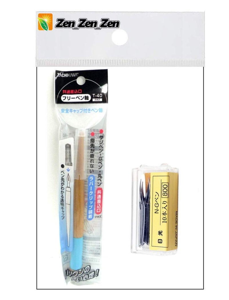 Tachikawa Pen Nib Holder(T-40) + Nikko G Pen Nib Pack of 10(NG-10),and Anti Rust Paper included - Image 1